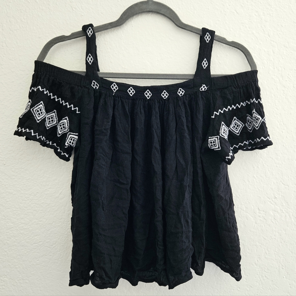 Japna Off-the-shoulder Loose-fit, Embroidered Blouse, Size XS